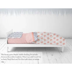 Bacati - Olivia Coral/Navy Buck/Feathers/Triangles Muslin 4 Pc Toddler Bedding Set -Baby Products GUEST 046c7502 1f80 4ca1 9431 c4ddd2a07218