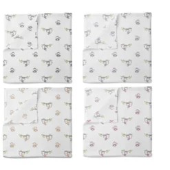 Bacati - Happy Monkeys Pink/Lilac/Gray Girls Muslin Swaddling Blankets Set Of 4