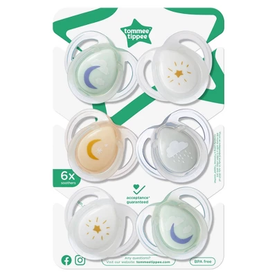 Tommee Tippee Night Pacifier 0-6m - White And Gray - 6pk 5 Tommee Tippee Night Pacifier 0-6m - White And Gray - 6pk - Image 5
