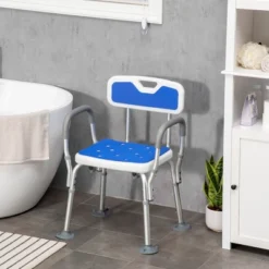 HOMCOM EVA Padded Shower Chair With Arms And Back, Bath Seat With Adjustable Height, Anti-slip Shower Bench For Seniors, Disabled, Tool-Free Assembly