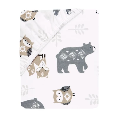 Lambs & Ivy Woodland Forest White/Gray Animal 100% Cotton Baby Fitted Crib Sheet 2 Lambs & Ivy Woodland Forest White/Gray Animal 100% Cotton Baby Fitted Crib Sheet - Image 2
