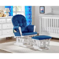 Suite Bebe Mason Glider And Ottoman - White Wood And Navy Fabric