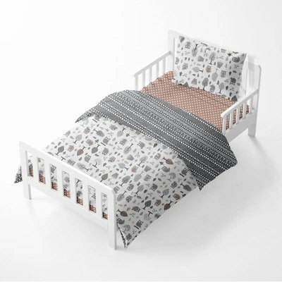 Bacati - Owls In The Woods Beige/Gray 4 Pc Toddler Bedding Set 2 Bacati - Owls In The Woods Beige/Gray 4 Pc Toddler Bedding Set - Image 2