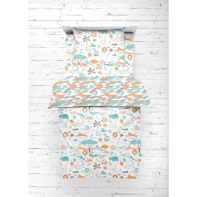 Bacati - Jungle Safari Boys Aqua/Orage Muslin 5 Pc Toddler Bedding Set With Dec Pillow 6 Bacati - Jungle Safari Boys Aqua/Orage Muslin 5 Pc Toddler Bedding Set With Dec Pillow - Image 6