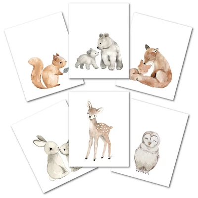 Lambs & Ivy Watercolor Woodland Animals 6-Piece Unframed Nursery Wall Art Decor 1 Lambs & Ivy Watercolor Woodland Animals 6-Piece Unframed Nursery Wall Art Decor