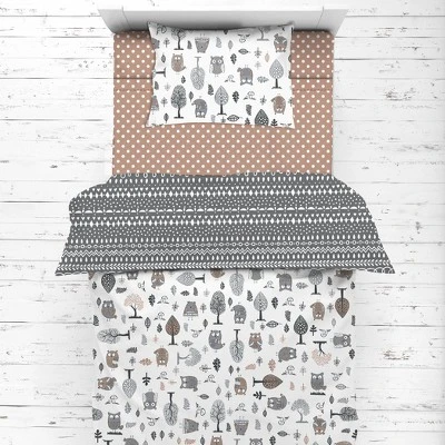 Bacati - Owls In The Woods Beige/Gray 4 Pc Toddler Bedding Set 5 Bacati - Owls In The Woods Beige/Gray 4 Pc Toddler Bedding Set - Image 5