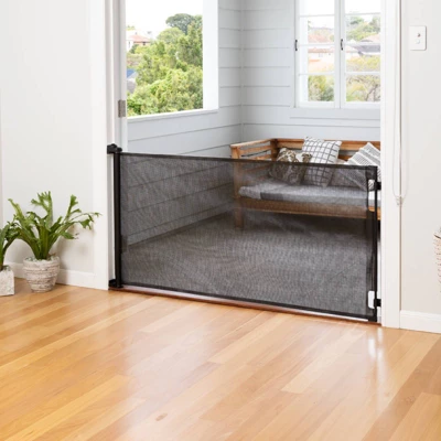 Perma Child Safety Outdoor Retractable Baby Gate 33" Tall, Extends To 71" Wide, Black 1 Perma Child Safety Outdoor Retractable Baby Gate 33" Tall, Extends To 71" Wide, Black