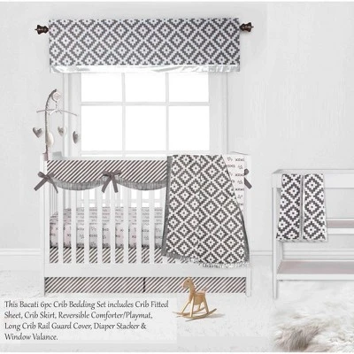Bacati - Love Aztec Design/Print Gray/Silver 6 Pc Crib Bedding Set With Long Rail Guard Cover 3 Bacati - Love Aztec Design/Print Gray/Silver 6 Pc Crib Bedding Set With Long Rail Guard Cover - Image 3