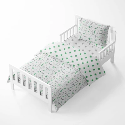 Bacati - Soccerball Green/Gray Muslin 4 Pc Toddler Bedding Set 1 Bacati - Soccerball Green/Gray Muslin 4 Pc Toddler Bedding Set