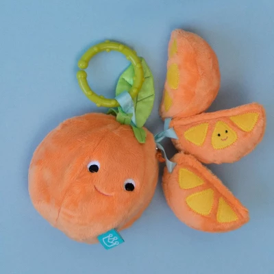 Manhattan Toy Mini-Apple Farm Orange Baby Travel Toy With Rattle, Squeaker, Crinkle Fabric & Teether Clip-on Attachment 2 Manhattan Toy Mini-Apple Farm Orange Baby Travel Toy With Rattle, Squeaker, Crinkle Fabric & Teether Clip-on Attachment - Image 2