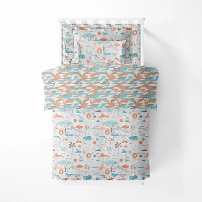 Bacati - Jungle Safari Boys Aqua/Orage Muslin 5 Pc Toddler Bedding Set With Dec Pillow 5 Bacati - Jungle Safari Boys Aqua/Orage Muslin 5 Pc Toddler Bedding Set With Dec Pillow - Image 5