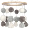 Lambs & Ivy Signature Pom Pom Musical Baby Crib Mobile - White/Gray