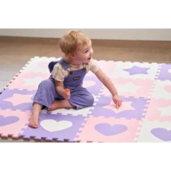 Tadpoles Hearts & Stars Foam Playmats For Kids, 16 Interlocking Foam Tiles | Total Coverage 50 X 50 | For Ages 3 And Up | Pink, Purple & White -Baby Products GUEST 52cc7586 ecd7 4b9a 9270 665c7d55502f