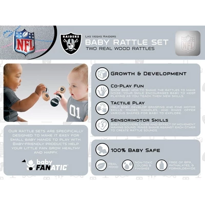 Baby Fanatic Wood Rattle 2 Pack - NFL Las Vegas Raiders Baby Toy Set 2 Baby Fanatic Wood Rattle 2 Pack - NFL Las Vegas Raiders Baby Toy Set - Image 2