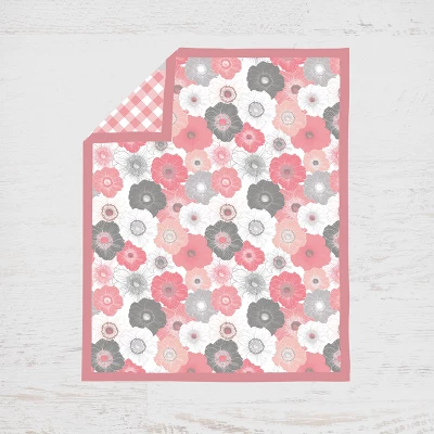 Bacati - Watercolor Floral Coral Gray 6 Pc Girls Crib Bedding Set With Long Rail Guard Cover 2 Bacati - Watercolor Floral Coral Gray 6 Pc Girls Crib Bedding Set With Long Rail Guard Cover - Image 2