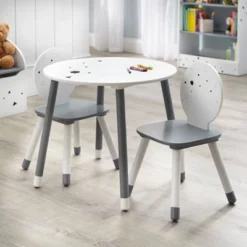 Talori Kids' Table And Chair Set With Bookshelf Gray/White - Buylateral