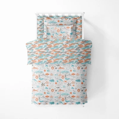 Bacati - Jungle Safari Boys Aqua/Orage Muslin 5 Pc Toddler Bedding Set With Dec Pillow 4 Bacati - Jungle Safari Boys Aqua/Orage Muslin 5 Pc Toddler Bedding Set With Dec Pillow - Image 4