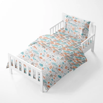 Bacati - Jungle Safari Boys Aqua/Orage Muslin 5 Pc Toddler Bedding Set With Dec Pillow 3 Bacati - Jungle Safari Boys Aqua/Orage Muslin 5 Pc Toddler Bedding Set With Dec Pillow - Image 3