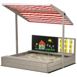 Outsunny Kids Sandbox With Adjustable Canopy, Bench Seats Wooden Sandbox, Backyard Toy With Chalkboard, Tic Tac Toe Game, Gift For Ages 3-7 7 Outsunny Kids Sandbox With Adjustable Canopy, Bench Seats Wooden Sandbox, Backyard Toy With Chalkboard, Tic Tac Toe Game, Gift For Ages 3-7 -Baby Products GUEST 73029c2a cdb9 45b8 87fd 4a472da17c54