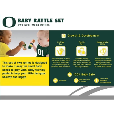 Baby Fanatic Wood Rattle 2 Pack - NCAA Oregon Ducks Baby Toy Set 2 Baby Fanatic Wood Rattle 2 Pack - NCAA Oregon Ducks Baby Toy Set - Image 2