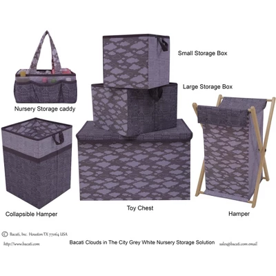 Bacati - Clouds In The City White/Gray Collapsible Laundry Hamper 4 Bacati - Clouds In The City White/Gray Collapsible Laundry Hamper - Image 4