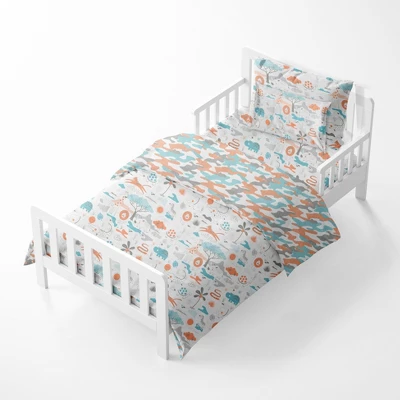 Bacati - Jungle Safari Boys Aqua/Orage Muslin 5 Pc Toddler Bedding Set With Dec Pillow 2 Bacati - Jungle Safari Boys Aqua/Orage Muslin 5 Pc Toddler Bedding Set With Dec Pillow - Image 2