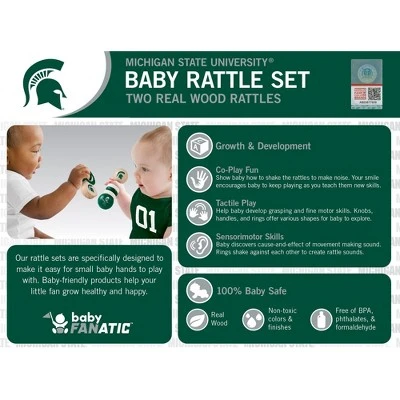 Baby Fanatic Wood Rattle 2 Pack - NCAA Michigan State Spartans Baby Toy Set 2 Baby Fanatic Wood Rattle 2 Pack - NCAA Michigan State Spartans Baby Toy Set - Image 2