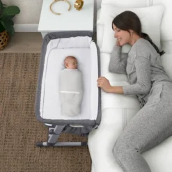 Simmons Kids' Dream Bedside Baby Bassinet Sleeper With Breathable Mesh And Adjustable Heights - Lightweight Portable Crib - Gray -Baby Products GUEST bc237a79 6892 48df b0c4 657c36e40b2e