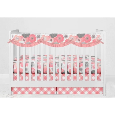 Bacati - Watercolor Floral Coral Gray 6 Pc Girls Crib Bedding Set With Long Rail Guard Cover 6 Bacati - Watercolor Floral Coral Gray 6 Pc Girls Crib Bedding Set With Long Rail Guard Cover - Image 6