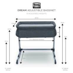 Simmons Kids' Dream Bedside Baby Bassinet Sleeper With Breathable Mesh And Adjustable Heights - Lightweight Portable Crib - Gray -Baby Products GUEST c10b0cea 85b1 4a85 a54e 4d80afc2b4af