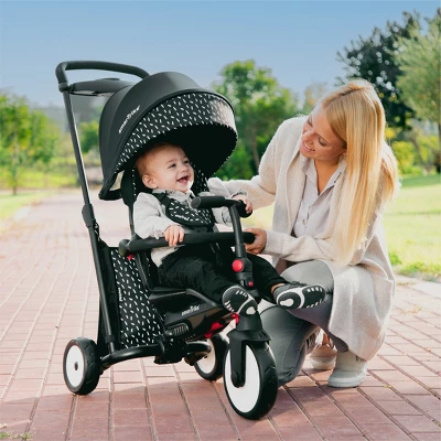SmarTrike STR5 6 In 1 Foldable Toddler Stroller Tricycle Combination With 1 Hand Steering Shock Absorbency And 5 Point Harness, Black And White 1 SmarTrike STR5 6 In 1 Foldable Toddler Stroller Tricycle Combination With 1 Hand Steering Shock Absorbency And 5 Point Harness, Black And White