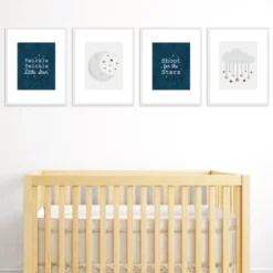 Big Dot Of Happiness Twinkle Twinkle Little Star - Unframed Moon & Cloud Nursery And Kids Room Linen Paper Wall Art - Set Of 4 Artisms - 8 X 10 Inches