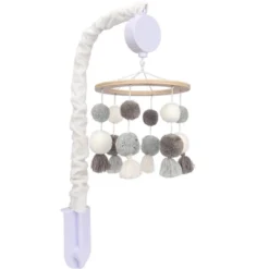Lambs & Ivy Signature Pom Pom Musical Baby Crib Mobile - White/Gray -Baby Products GUEST d2609a00 fc3c 4769 9f3f eb307626d54f