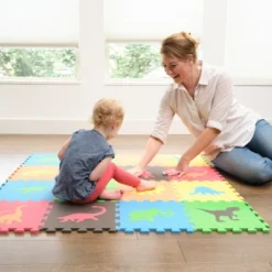 Tadpoles Dinosaur Foam Playmats For Kids |16 Interlocking Foam Mats | Total Floor Coverage 50 X 50