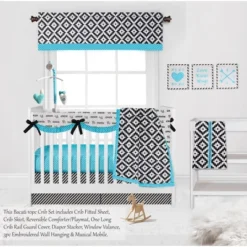 Bacati - Love Aztec Print Black Turquoise 10 Pc Crib Bedding Set With Long Rail Guard Cover 13 Bacati - Love Aztec Print Black Turquoise 10 Pc Crib Bedding Set With Long Rail Guard Cover -Baby Products GUEST db764ad8 c17e 4476 849b ceafdb293729