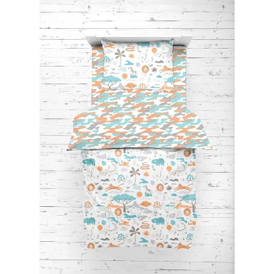 Bacati - Jungle Safari Boys Aqua/Orage Muslin 5 Pc Toddler Bedding Set With Dec Pillow 7 Bacati - Jungle Safari Boys Aqua/Orage Muslin 5 Pc Toddler Bedding Set With Dec Pillow - Image 7