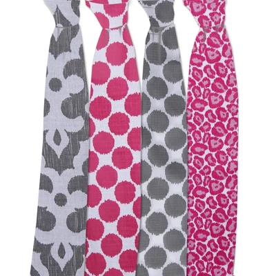 Bacati - Ikat Pink/Gray Swaddling Muslin Blankets Set Of 4 2 Bacati - Ikat Pink/Gray Swaddling Muslin Blankets Set Of 4 - Image 2