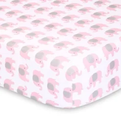 The Peanutshell Fitted Crib Sheets - Elephant And Pink Hearts - 2pk