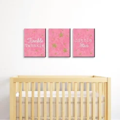 Big Dot Of Happiness Pink Twinkle Twinkle Little Star - Baby Girl Nursery Wall Art & Kids Room Decor - Gift Ideas - 7.5 X 10 Inches - Set Of 3 Prints