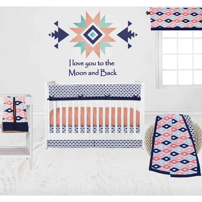 Bacati - Emma Coral Mint Navy 6 Pc Crib Bedding Set With Long Rail Guard Cover 2 Bacati - Emma Coral Mint Navy 6 Pc Crib Bedding Set With Long Rail Guard Cover - Image 2