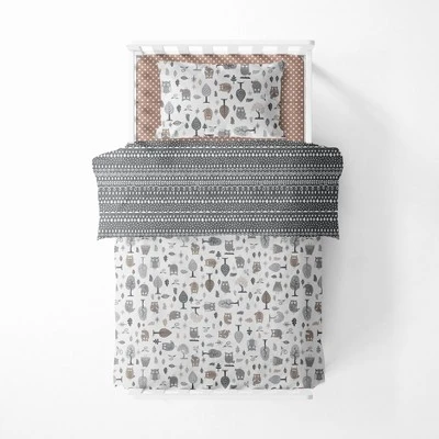 Bacati - Owls In The Woods Beige/Gray 4 Pc Toddler Bedding Set 3 Bacati - Owls In The Woods Beige/Gray 4 Pc Toddler Bedding Set - Image 3